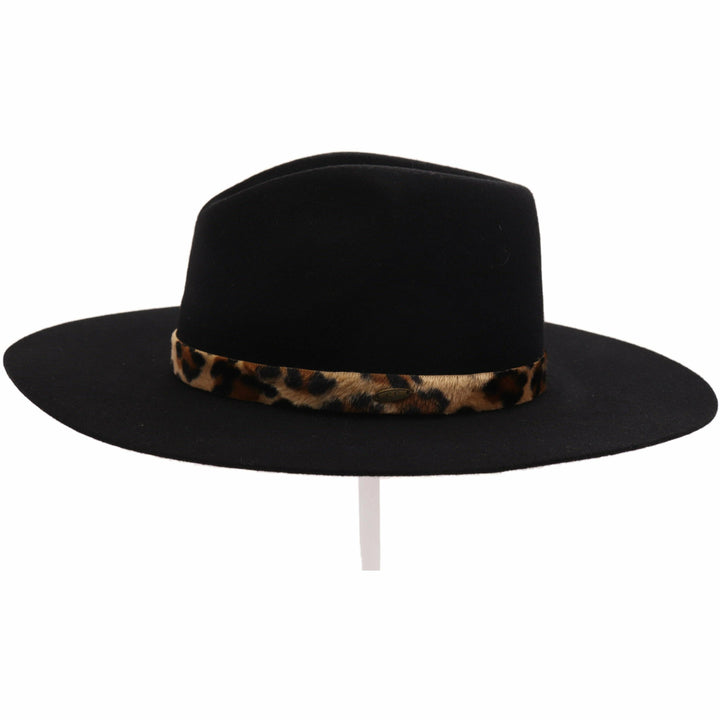 Leopard Trim Wool Felt Brim Hat