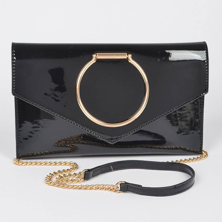 Enamel Faux Leather Metal Handle Flap Clutch