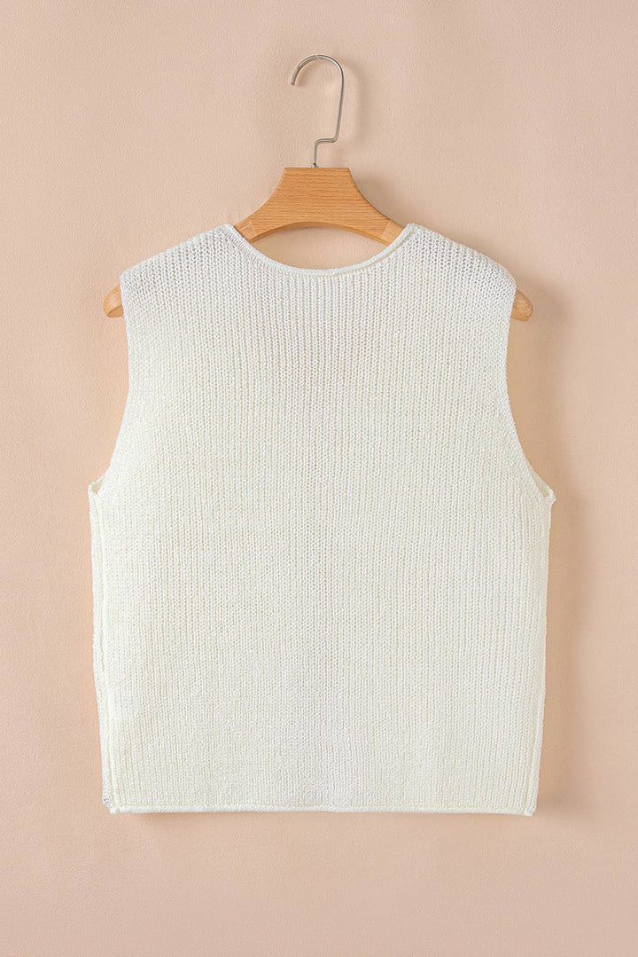 Pink Lace-Up Front V Neck Sweater Vest