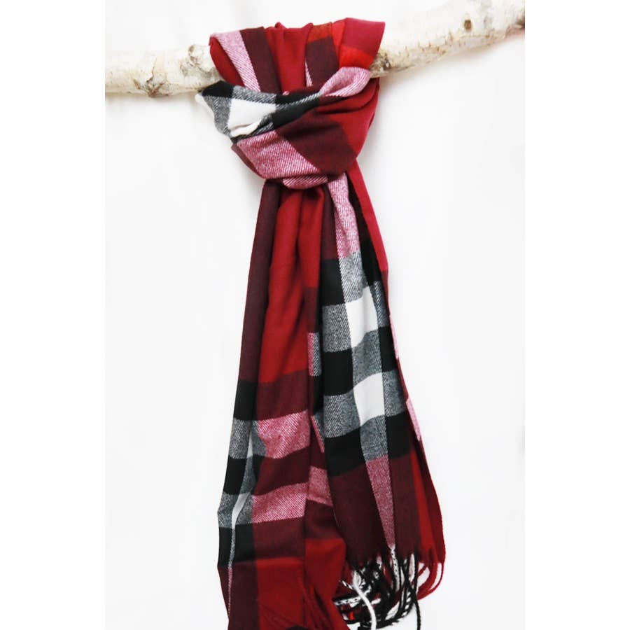 Camel Wool Plaid Cashmere Scarf With Tassel