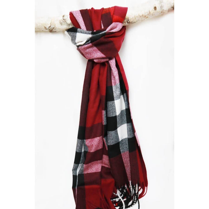 Camel Wool Plaid Cashmere Scarf With Tassel