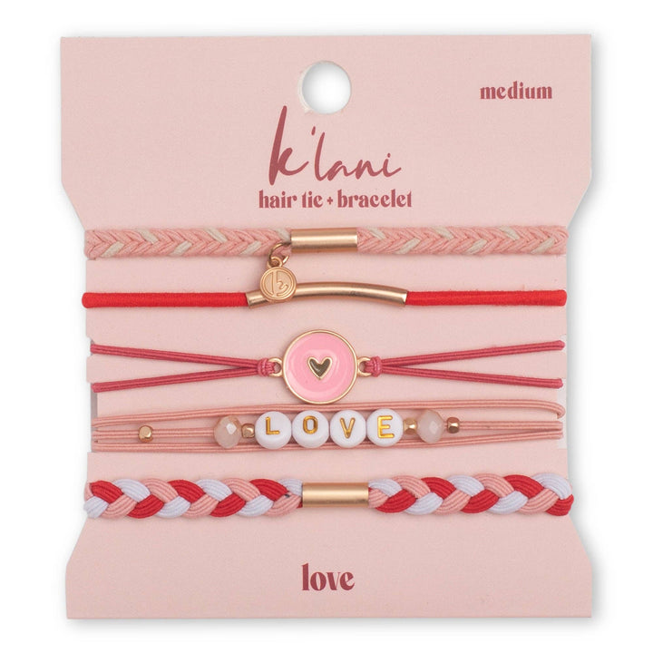 "Love" Pink Hearts Hair Tie Bracelets