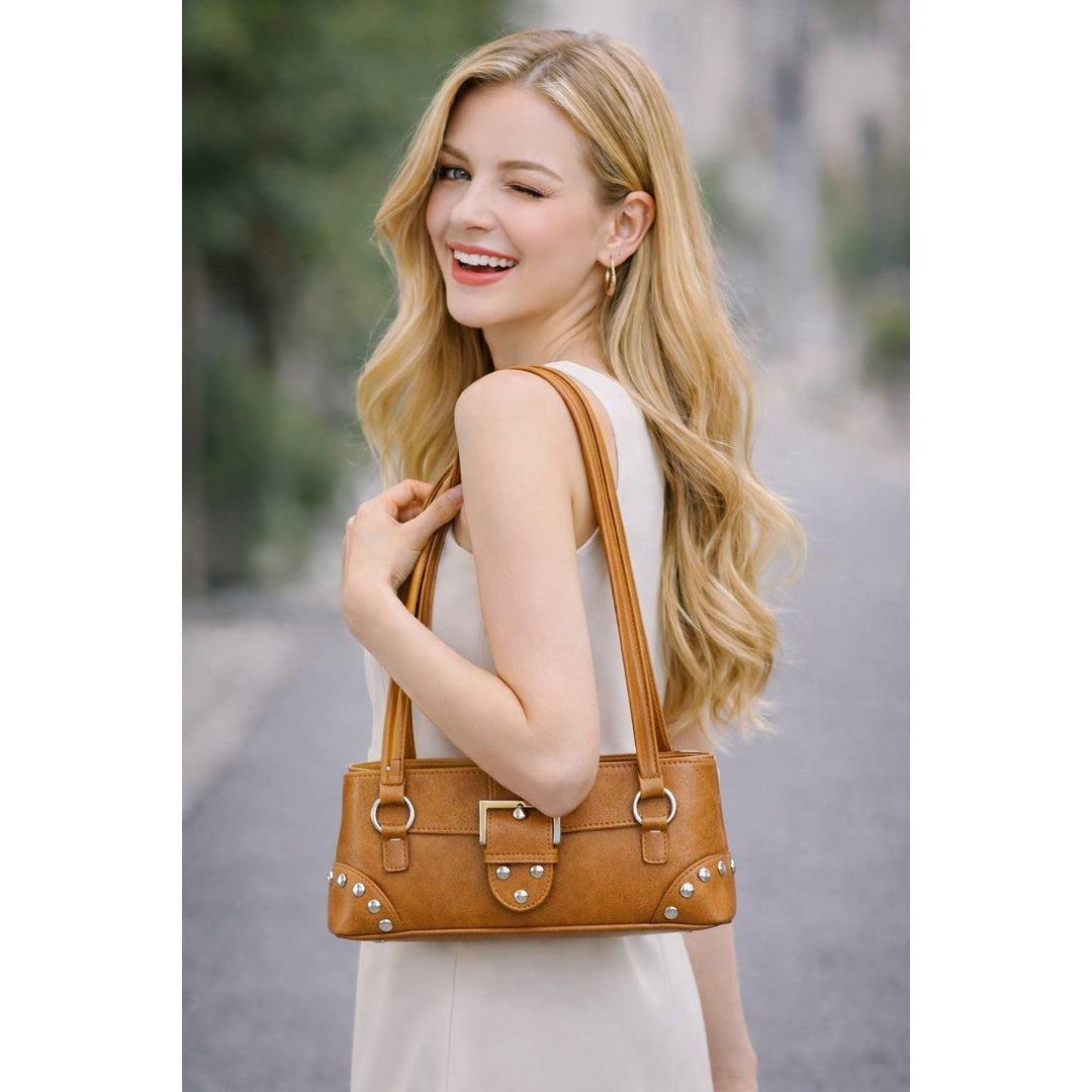 Khaki Faux Leather Shoulder Bag
