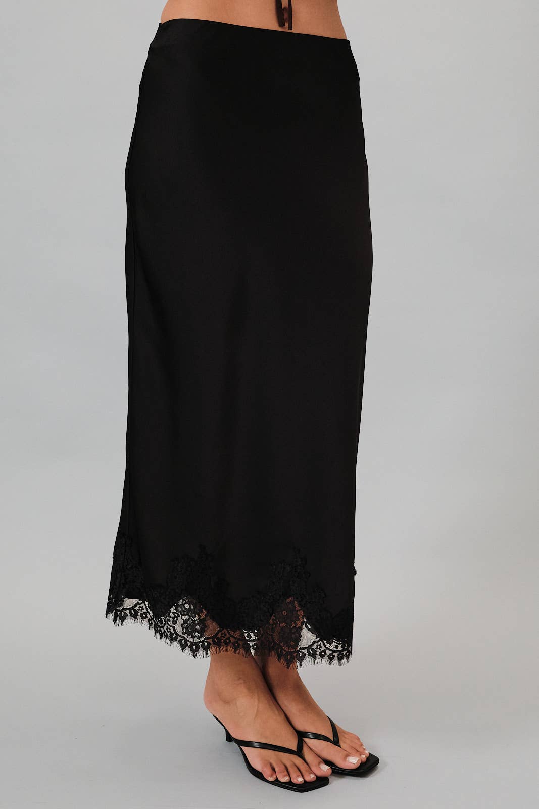 Sky Blue L ace Applique Satin Midi Skirt