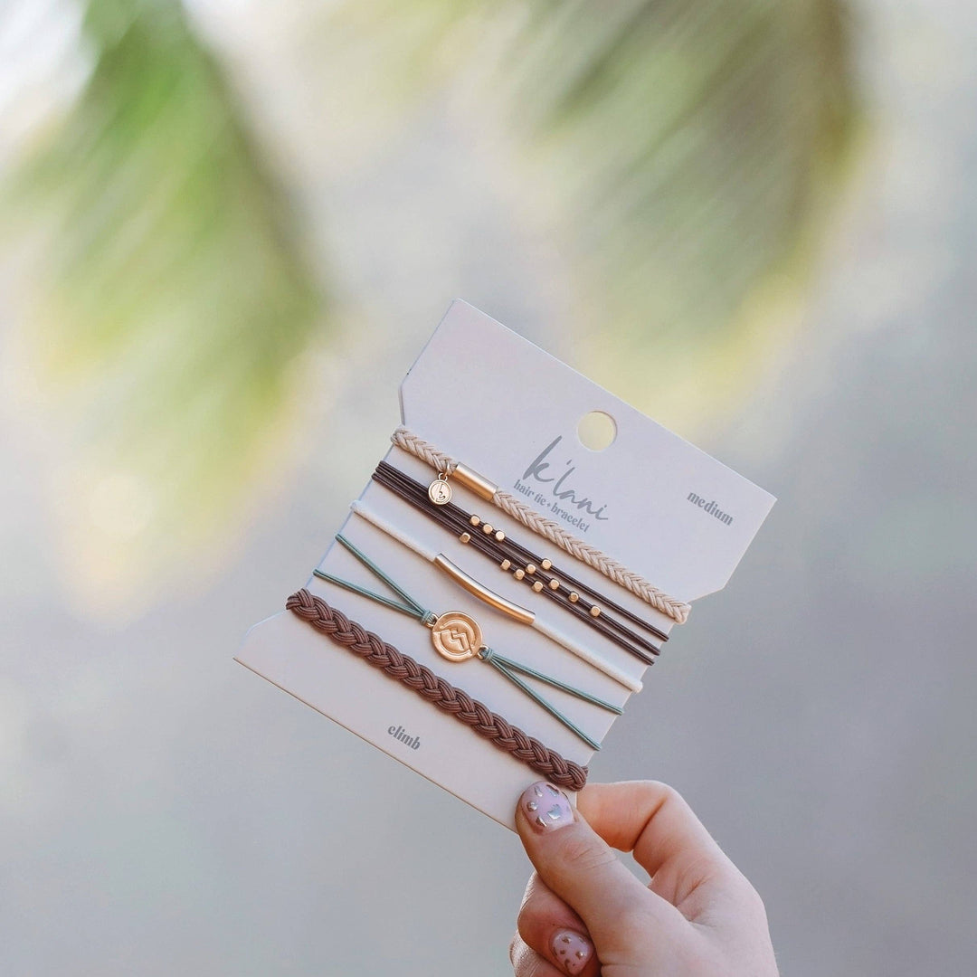 "Climb" Gold Mountain Peak Charm Hair Tie Bracelets