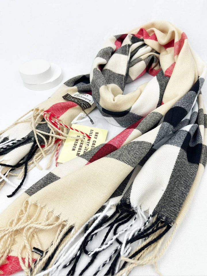 Plaid Cashmere Scarf With Tassel