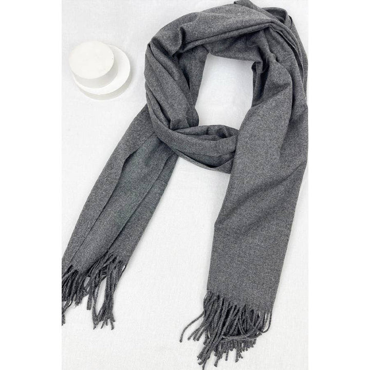 Red Solid Cashmere Scarf With Tassel