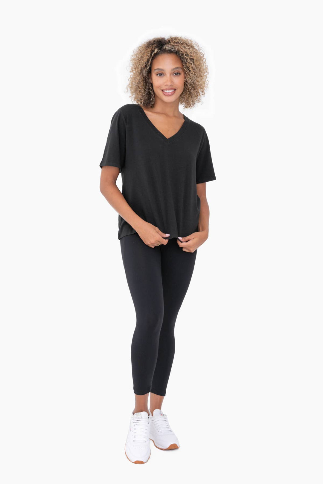 Cotton Blend V-Neck Tee: White