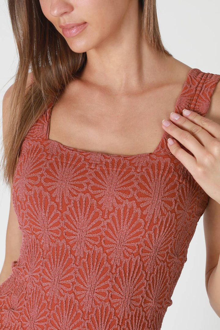 White Lace Textured Square Tank Top