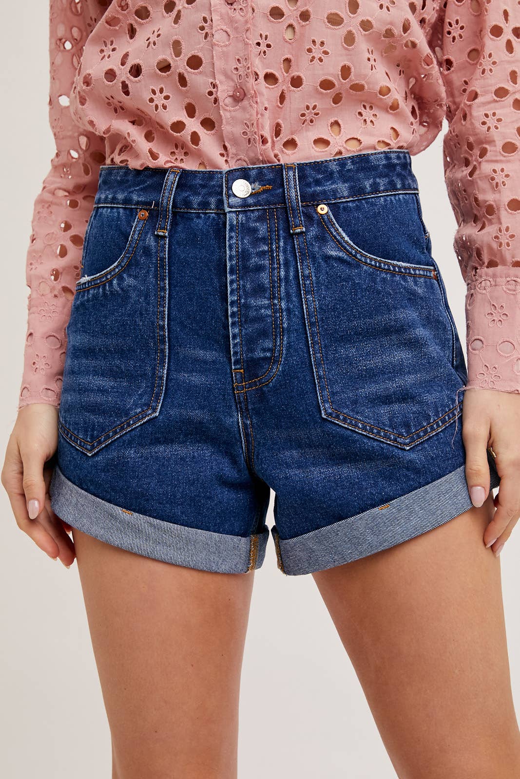 High Waisted Rolled Hem Denim Shorts-SALE PRICE
