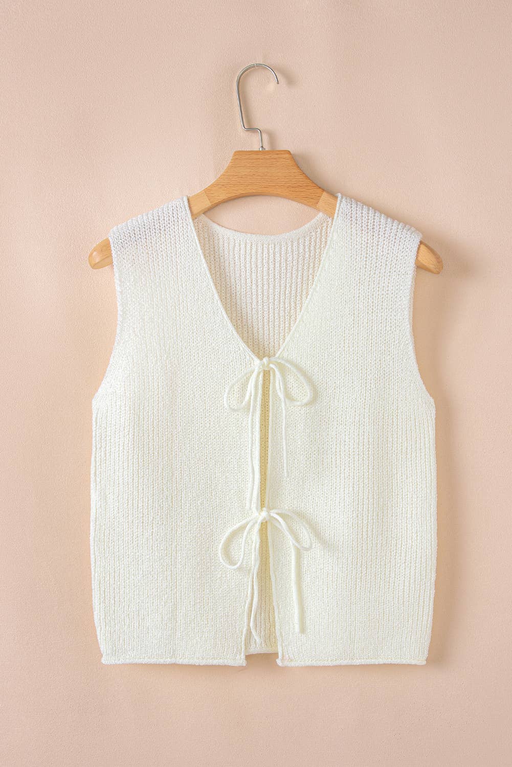 Pink Lace-Up Front V Neck Sweater Vest