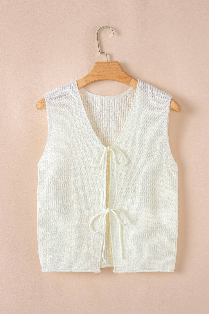 Pink Lace-Up Front V Neck Sweater Vest
