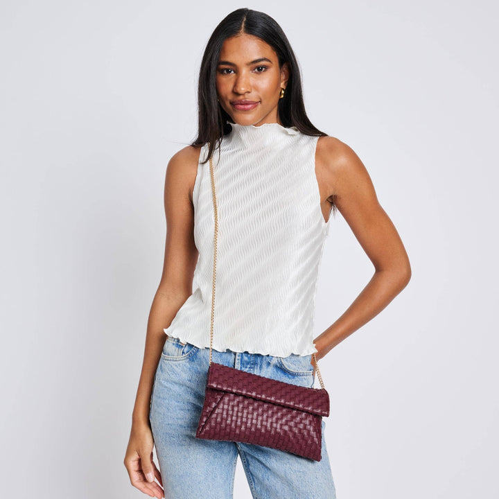 Wine Woven Clutch Crossbody Bag