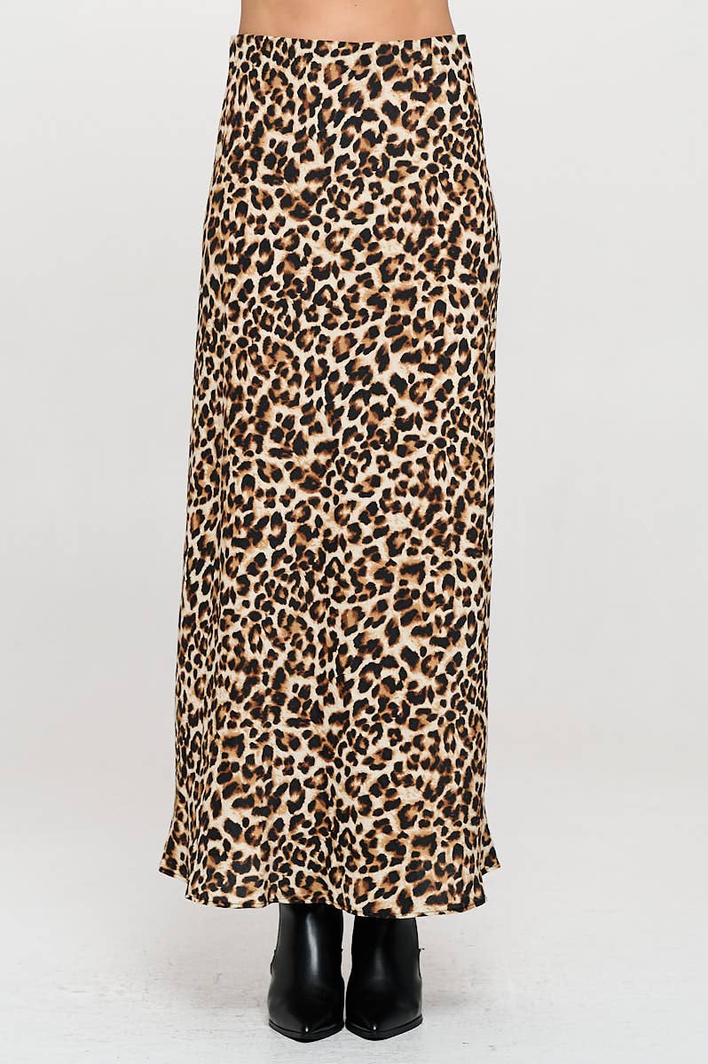 Leopard Print Maxi Skirt w Elastic Waist