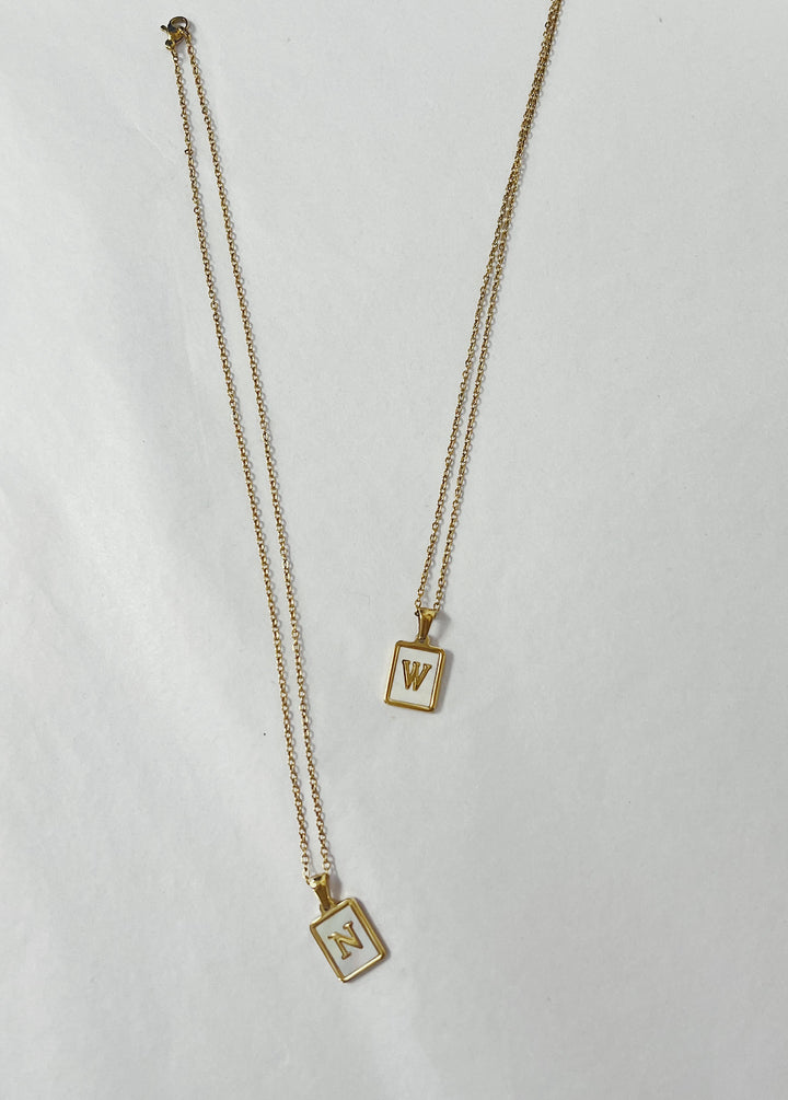 White/Gold Initial Rectangle Necklace
