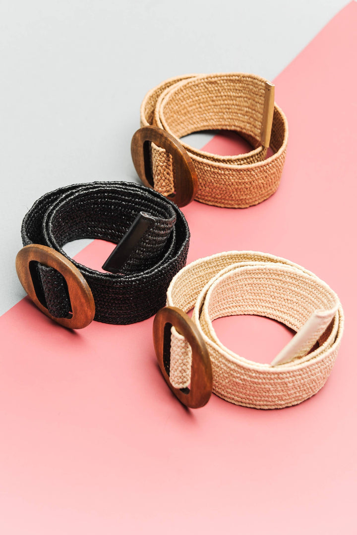 Stretch Rattan Belt with Wood Buckle