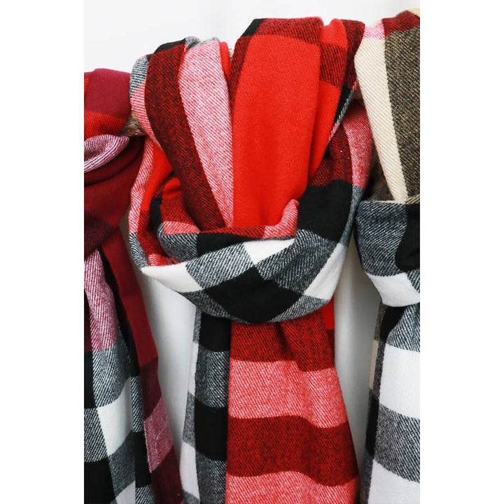 Camel Wool Plaid Cashmere Scarf With Tassel