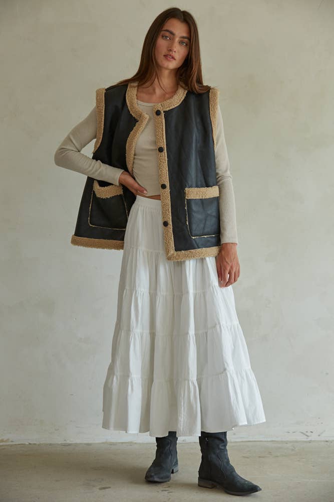 Button Down Sleeveless Fur Lined Vest