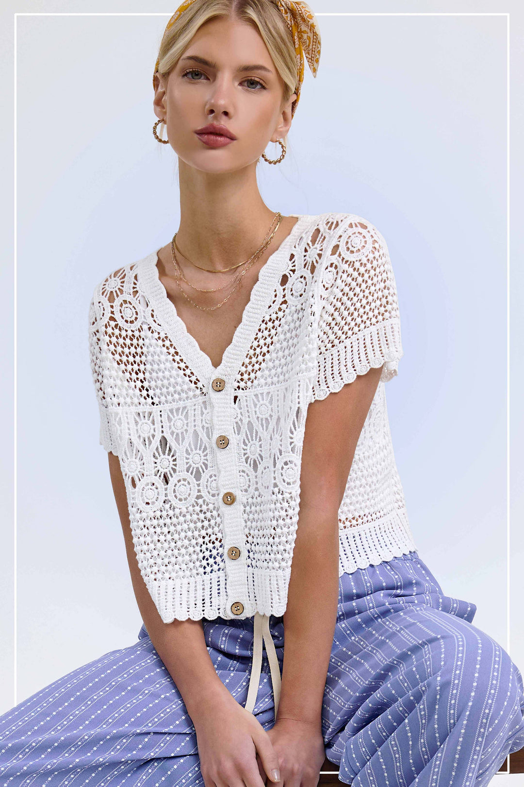 Crochet Scallop Edge Button Down Cardigan