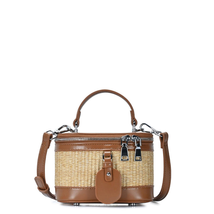 Mini Basket Rattan &amp; Camel Crossbody