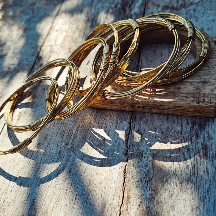 Brass twisted wire wrapped  coil bangle bracelet