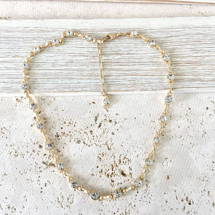 Equestrian linked chain layering crystal necklaces 