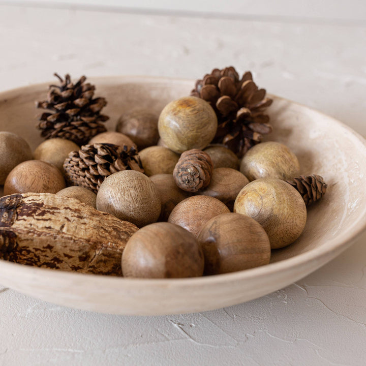 Set of 6 Boho Natural Wood Balls with Cotton Bag