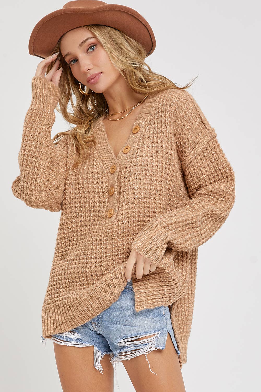 Ivory Waffle Knit Sweater