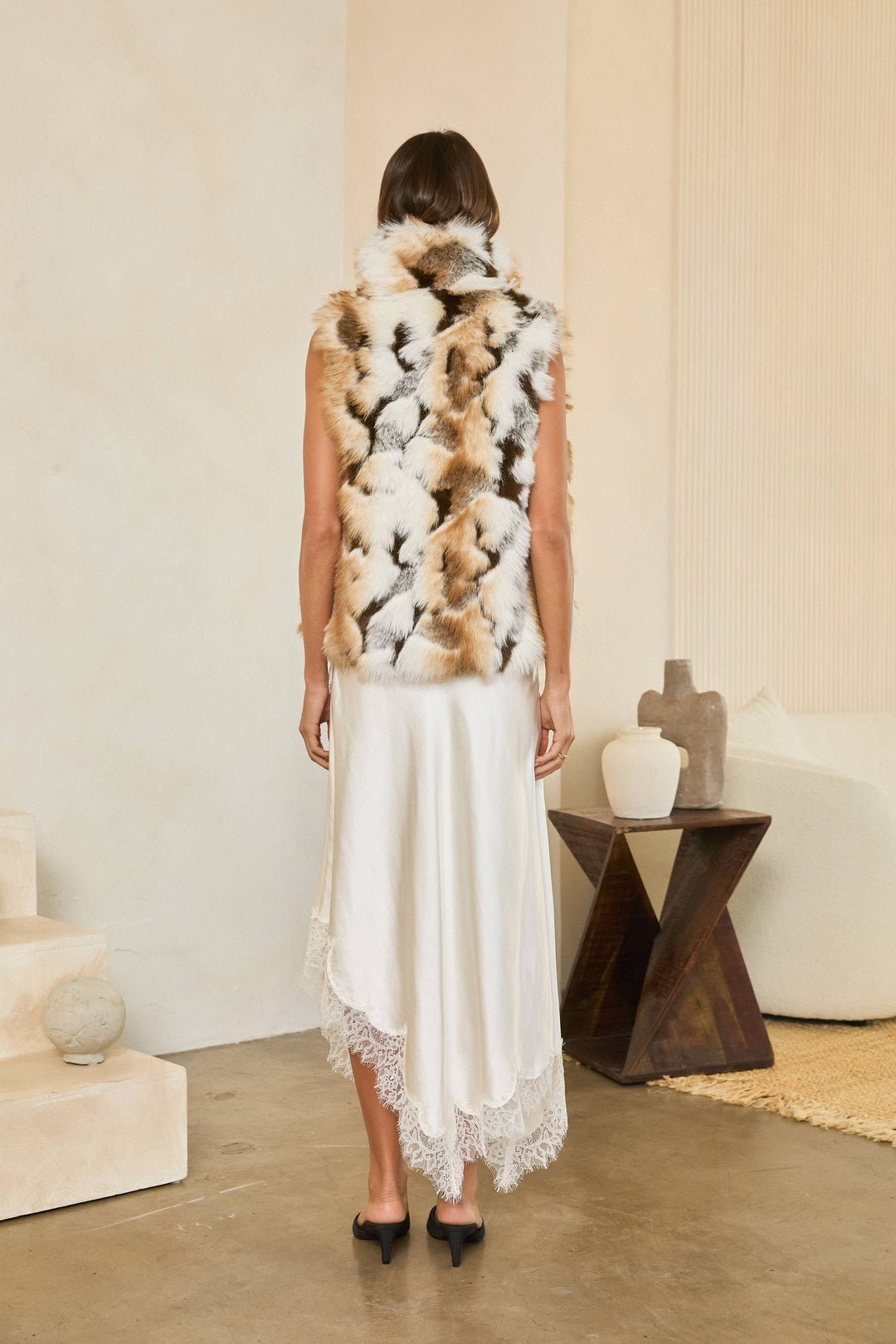 Multi-Toned Faux Fur Open Front Vest