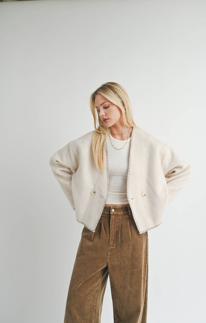 Cream Contrast Stitch Jacket