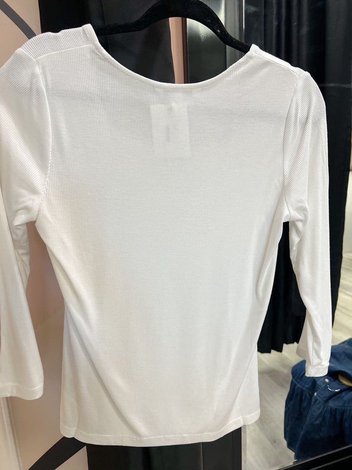 White Square Neck Long Sleeve Top