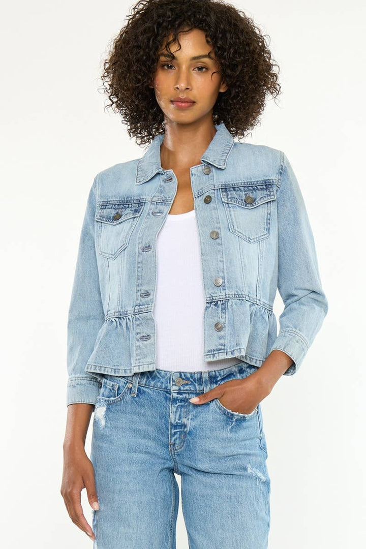 A great 100% Cotton Peplum Denim Jacket by Kancan -astyledcollective 