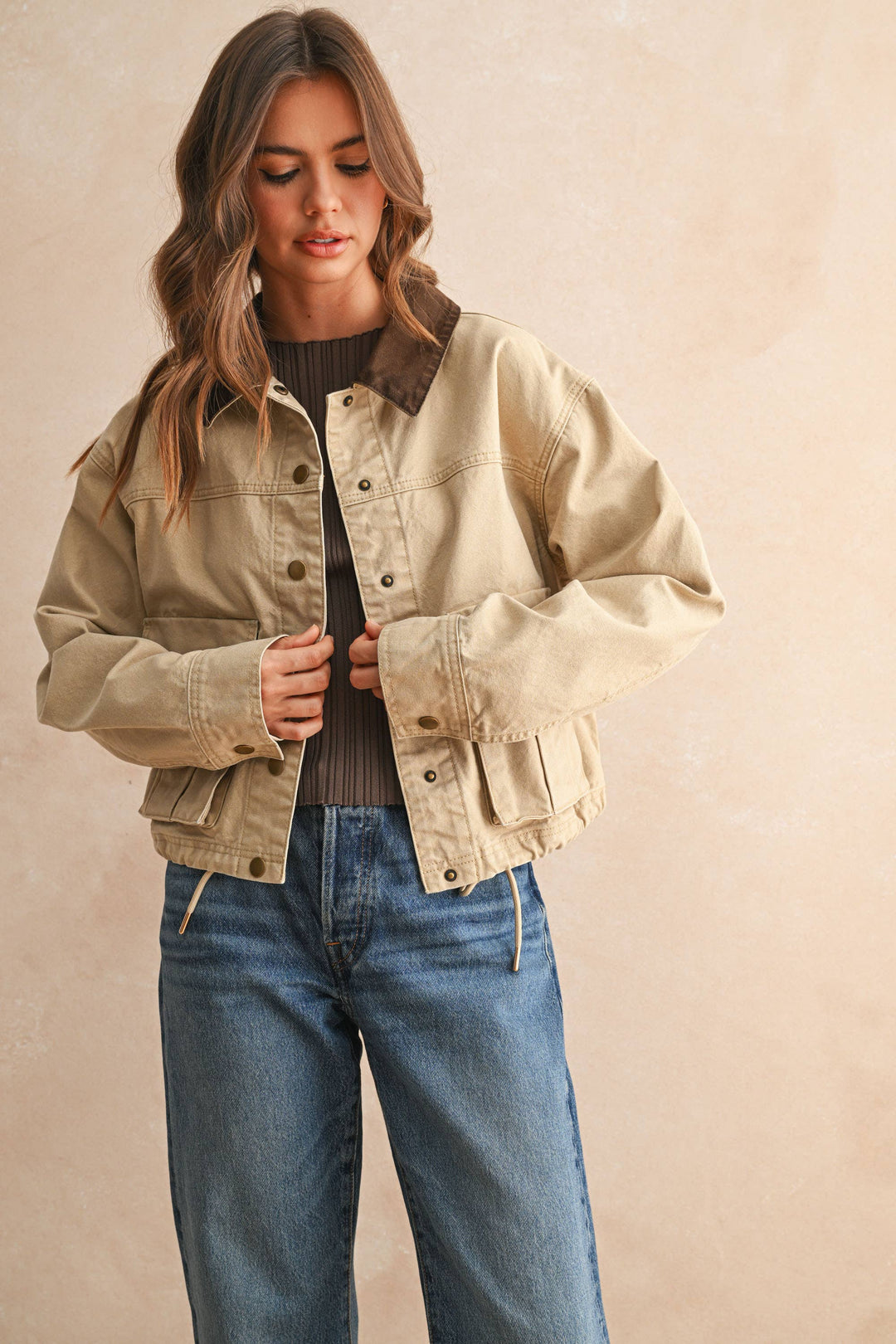 Barn Jacket Tan with Dark Brown Collar 
