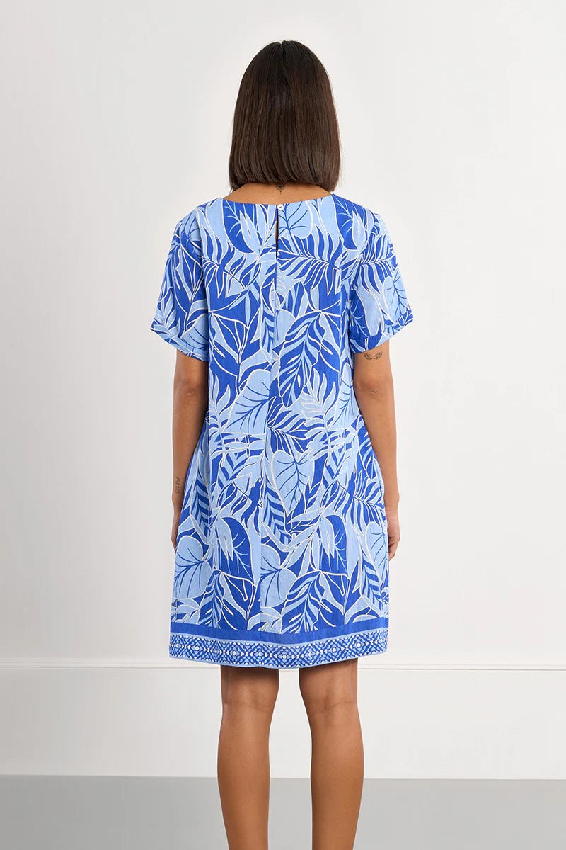 Blue White Print T shirt Dress