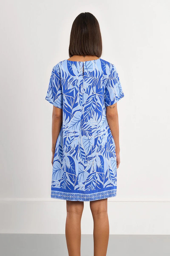 Blue White Print T shirt Dress