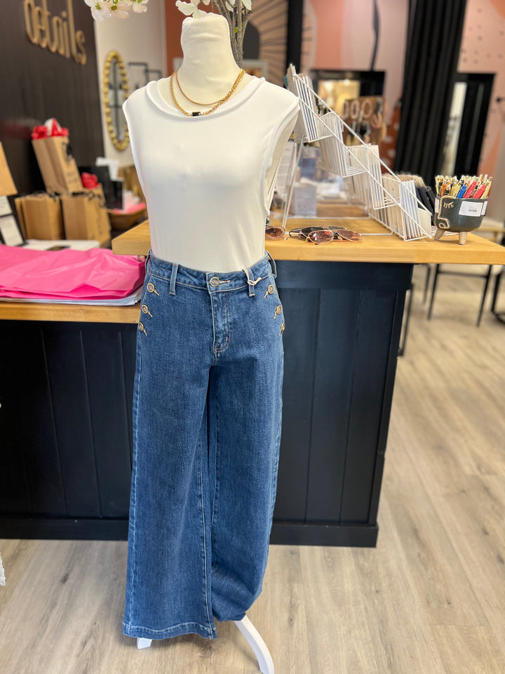 Dark High Rise Wide Leg Drape Denim