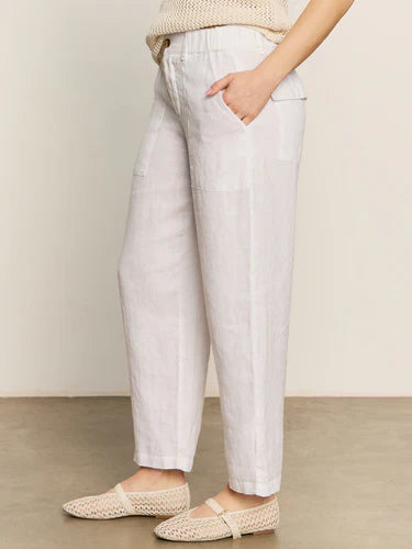 Relaxed White Linen Pants-CLEARANCE