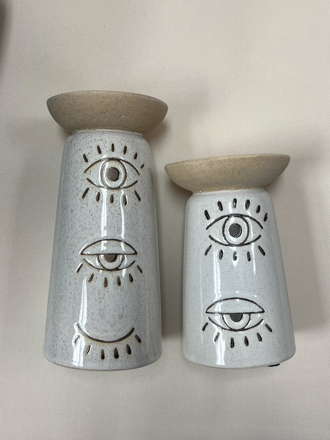 Set of 2 ceramic candle holders eye design 