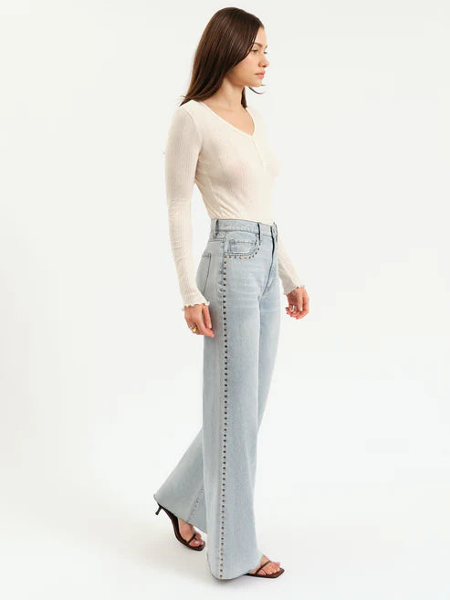 Studded High-Rise Wide Leg Jeans