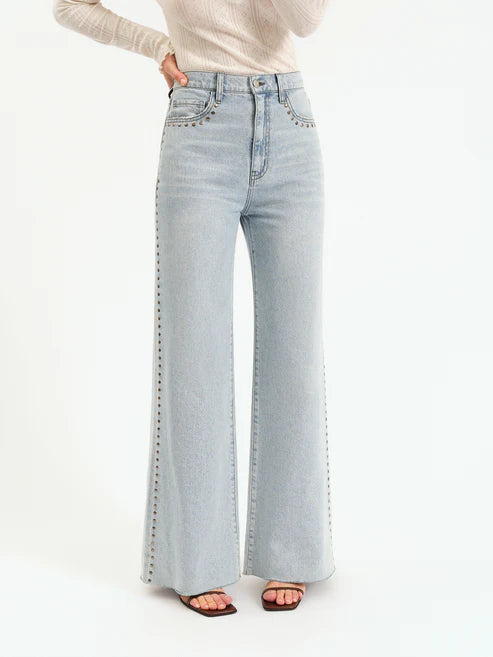 Studded High-Rise Wide Leg Jeans