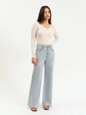 Daze Studded Wide Leg Denim Jeans
