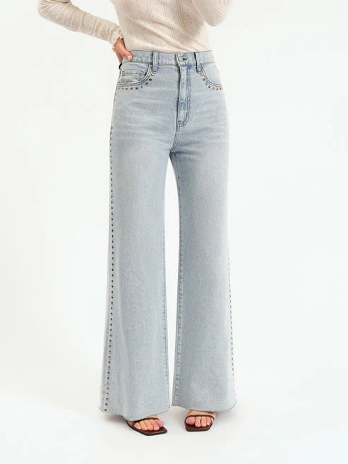 Daze Wide Leg Studded Denim Jeans a-styledcollective