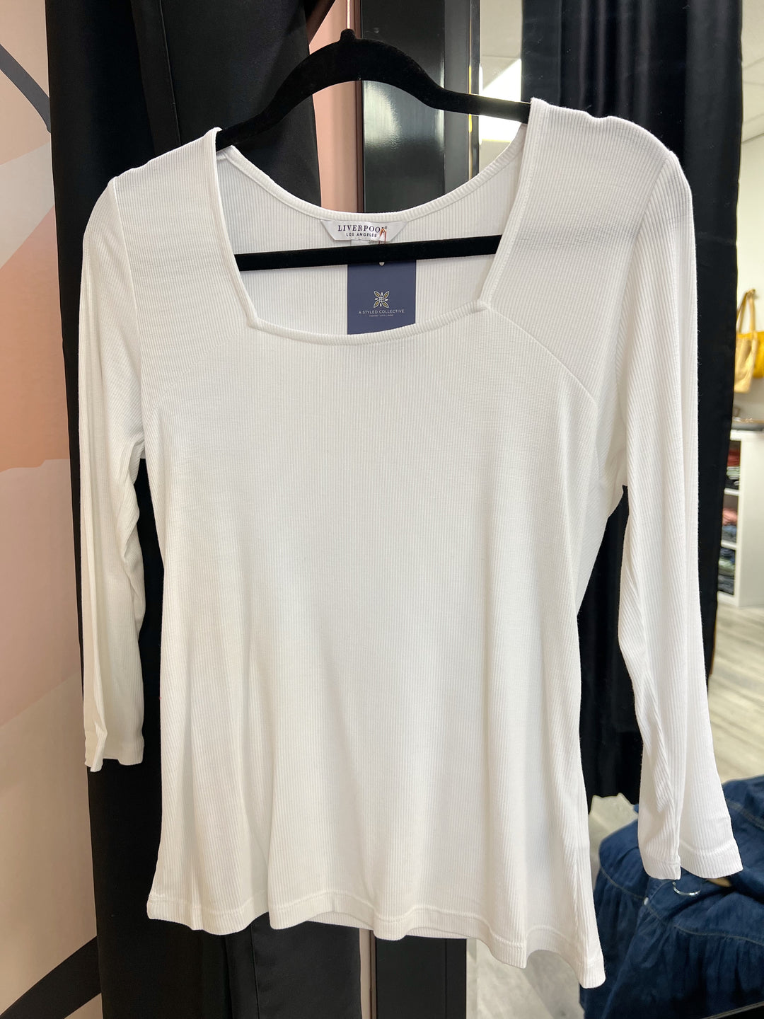 White Square Neck Long Sleeve Top