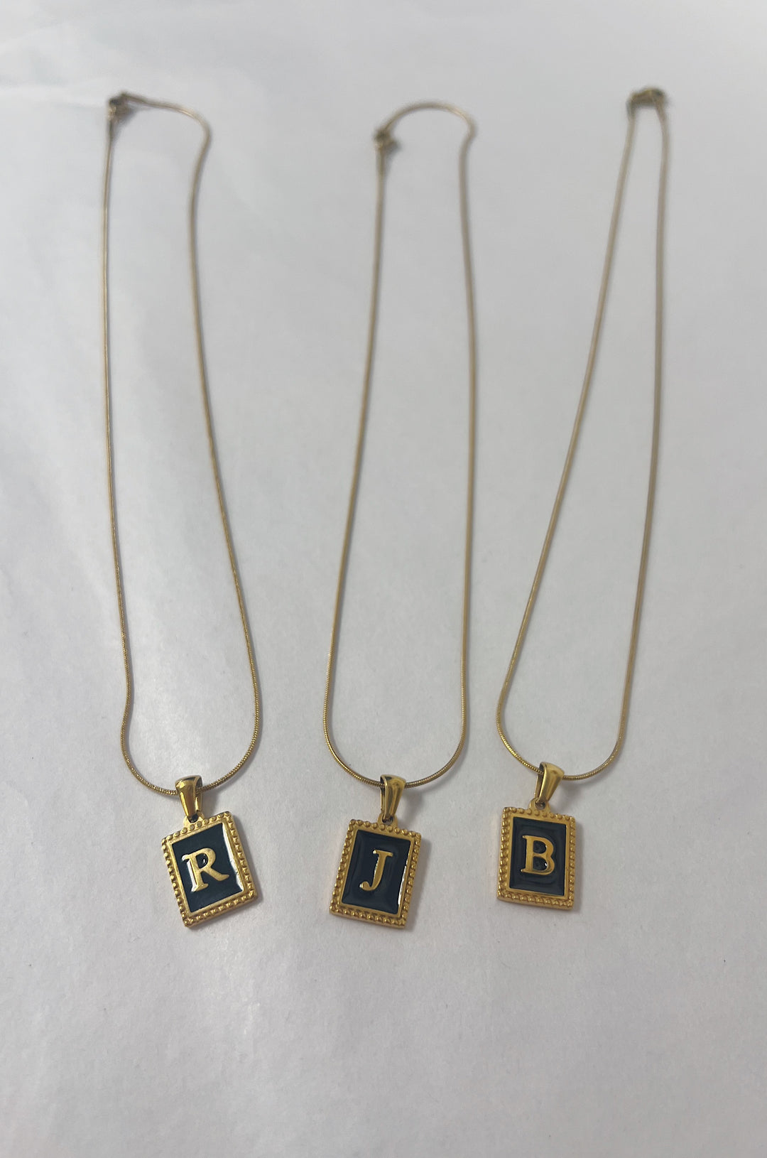 Black/Gold Initial Rectangle Necklace