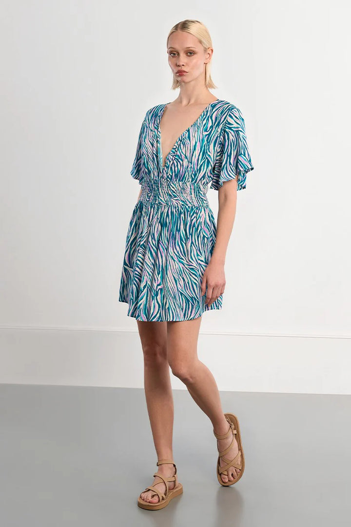 
Green Pink Zebra Print Mini Dress