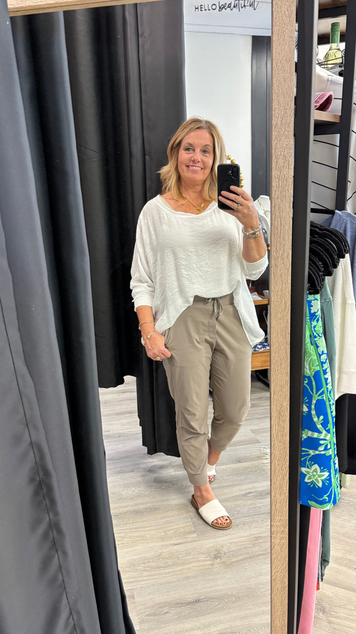 White &amp; Olive Slouch Top