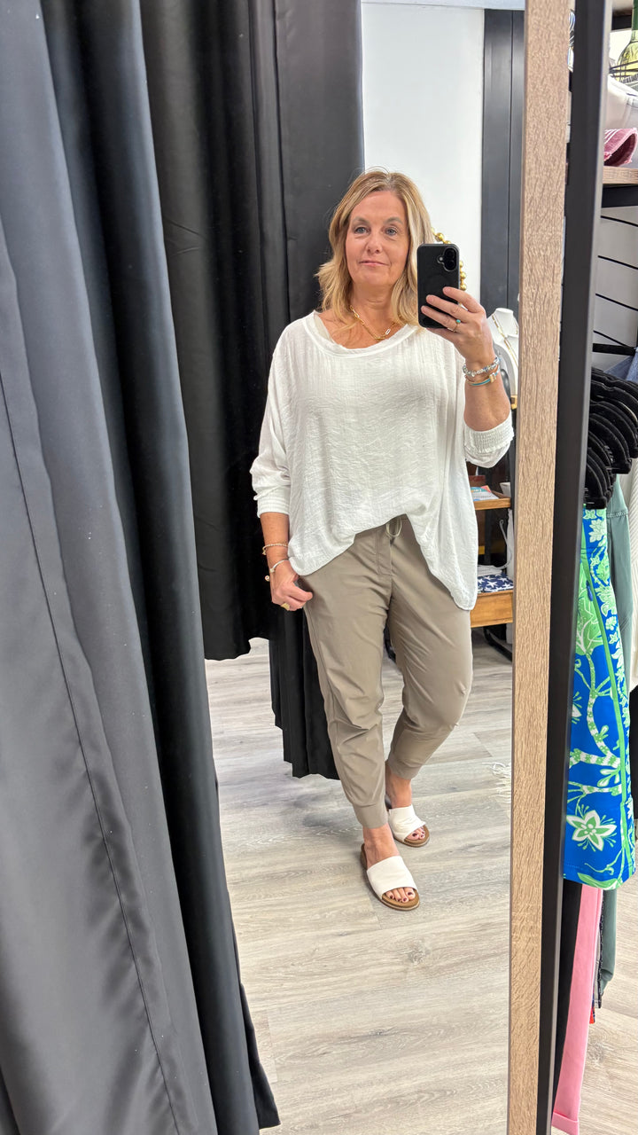 White &amp; Olive Slouch Top