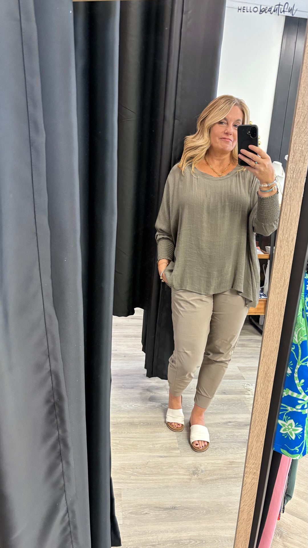 White &amp; Olive Slouch Top