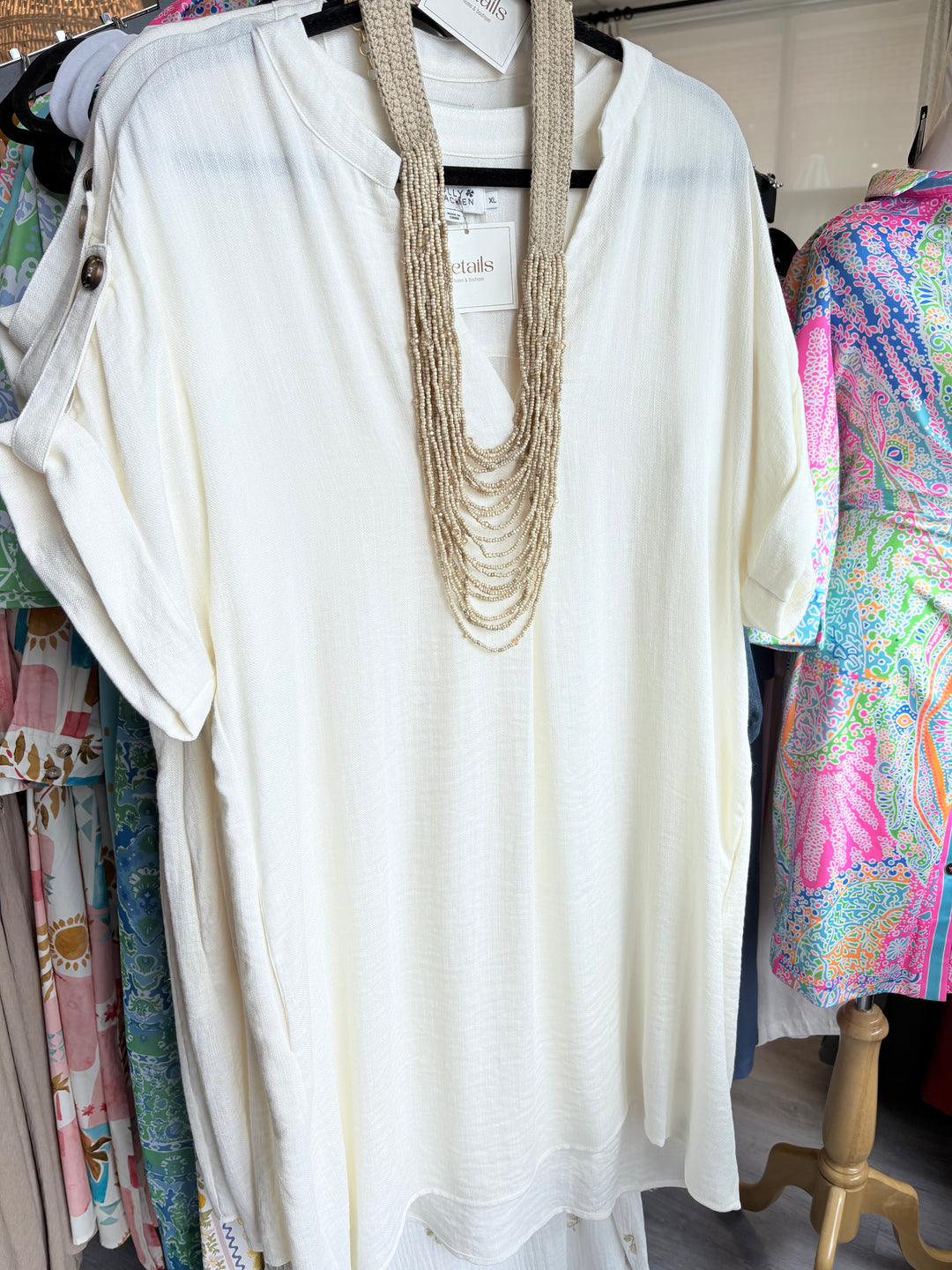 Off White Linen Blend Dress