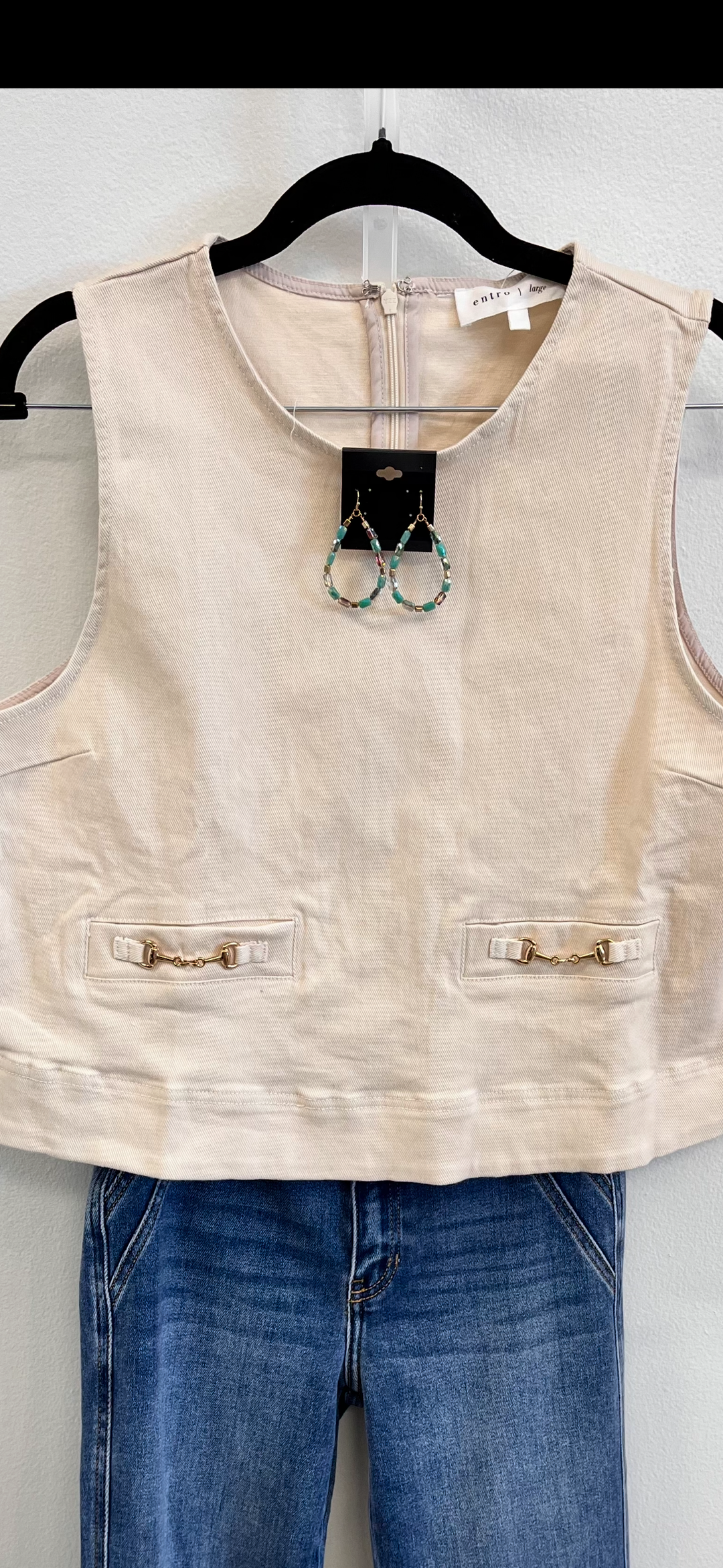 Ecru Sleeveless Top with Buckle Detail